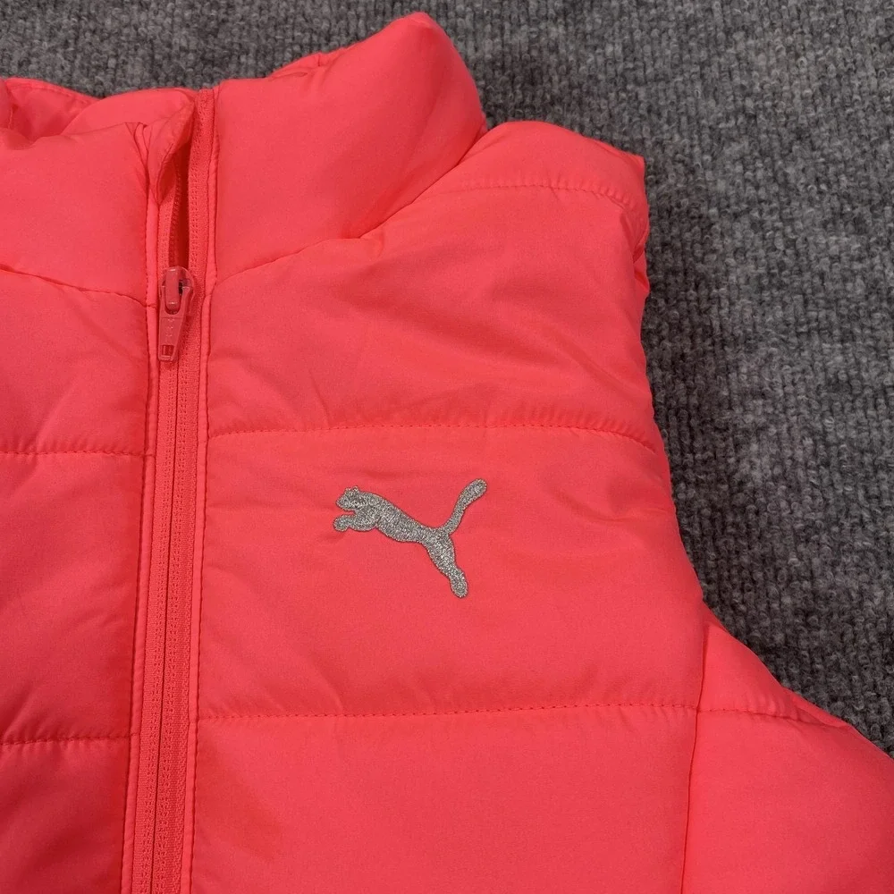 PUMA Vest Youth Small 7/8 Pink Puffer Quilted Full Zip Stand‎ Collar Reflective